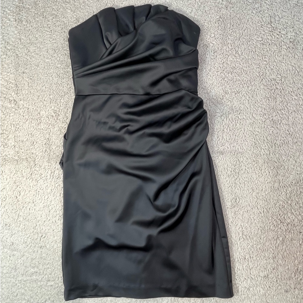 David's Bridal Black Formal Strapless Crumb Catcher Ruched Dress Back Zip Size 6